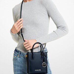 NWT! NEW! Michael Kors Mercer Extra-Small Pebbled Leather Crossbody Bag Navy